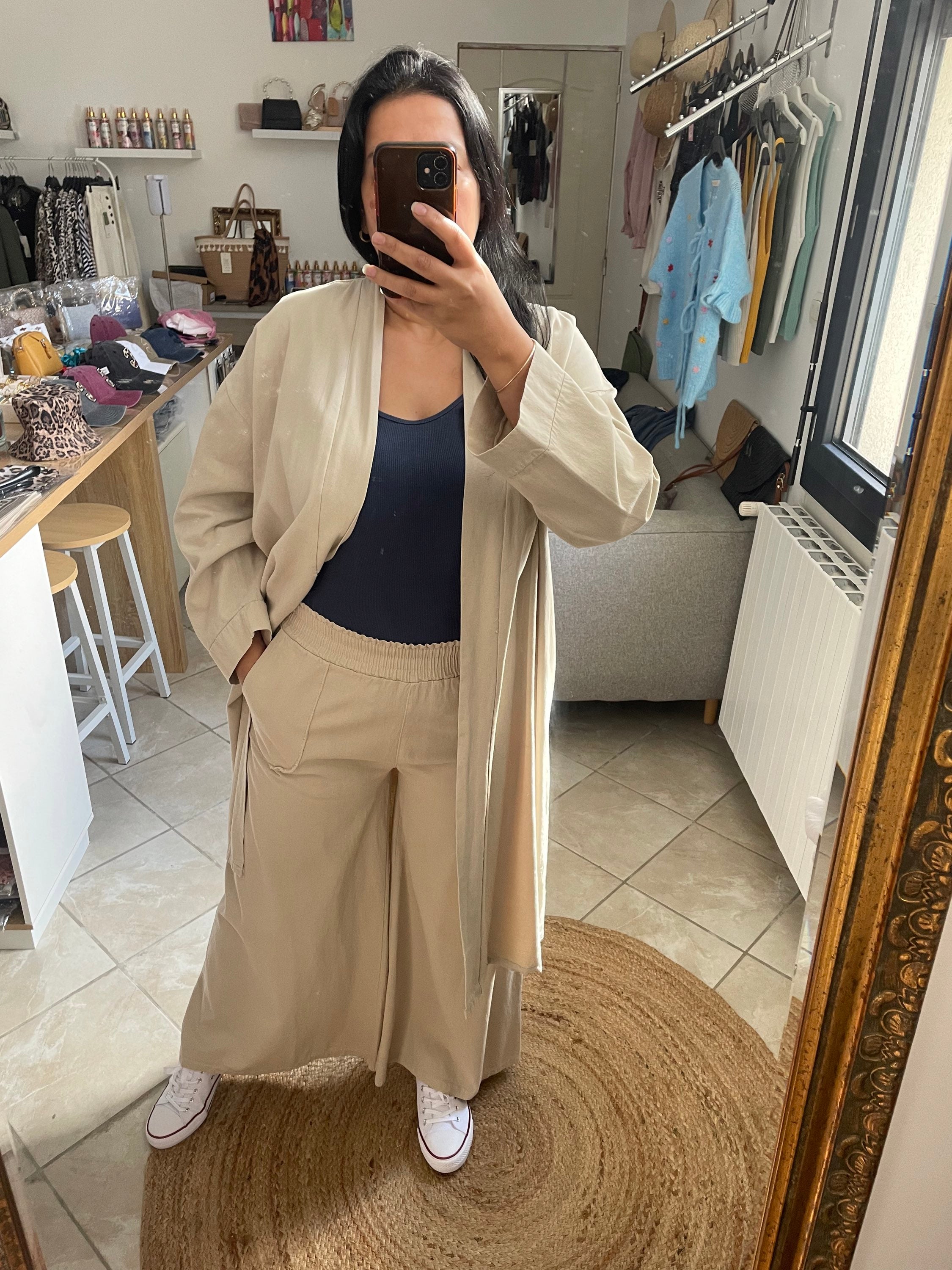 KIMONO ET PANTALON SOFIA BEIGE image 0