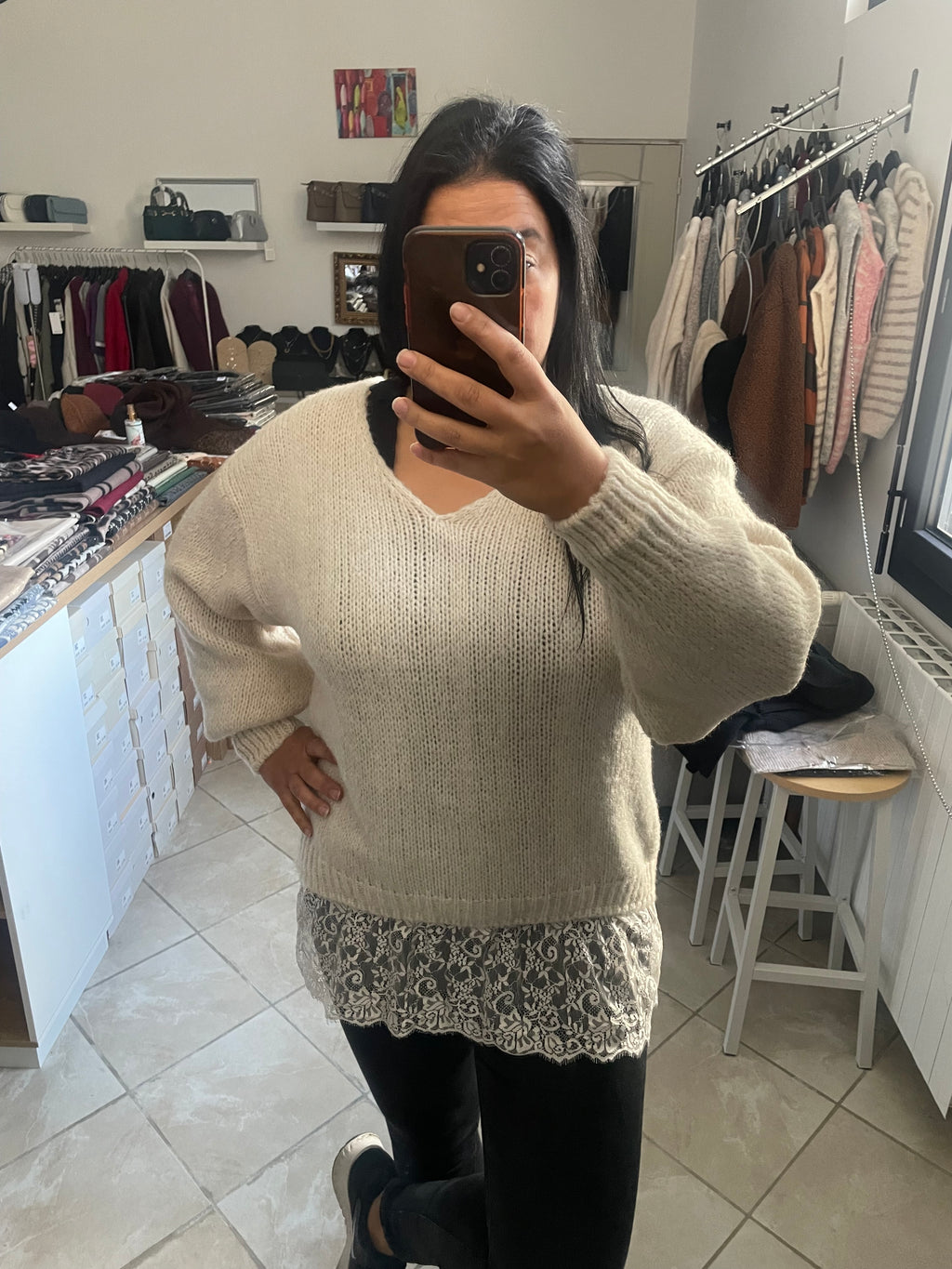 Pulls avec dentelle écru