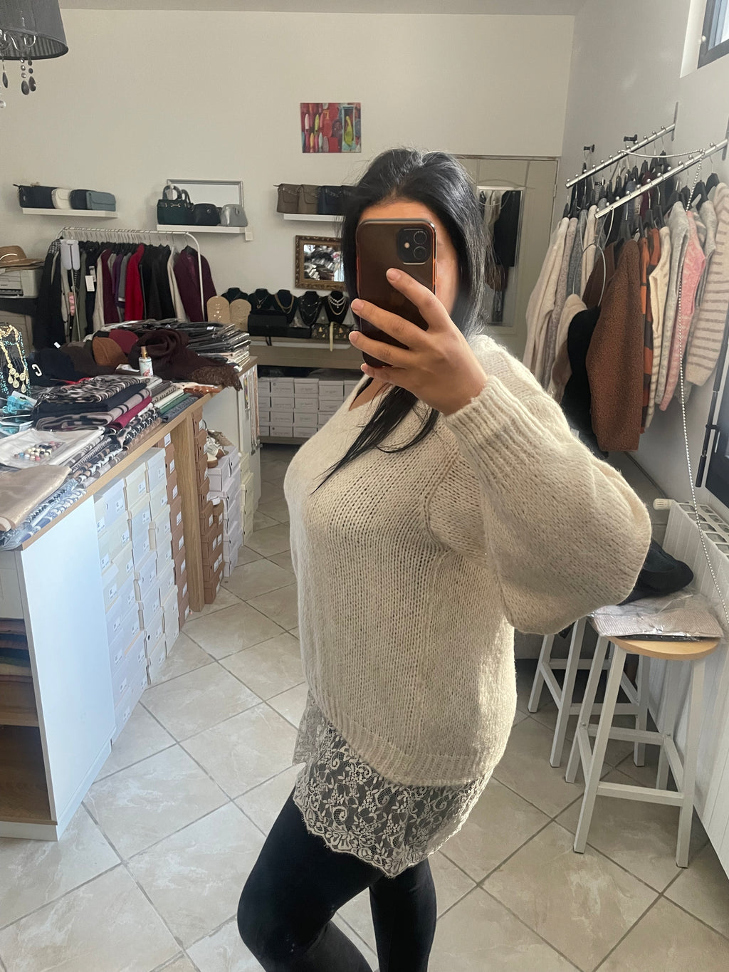 Pulls avec dentelle écru