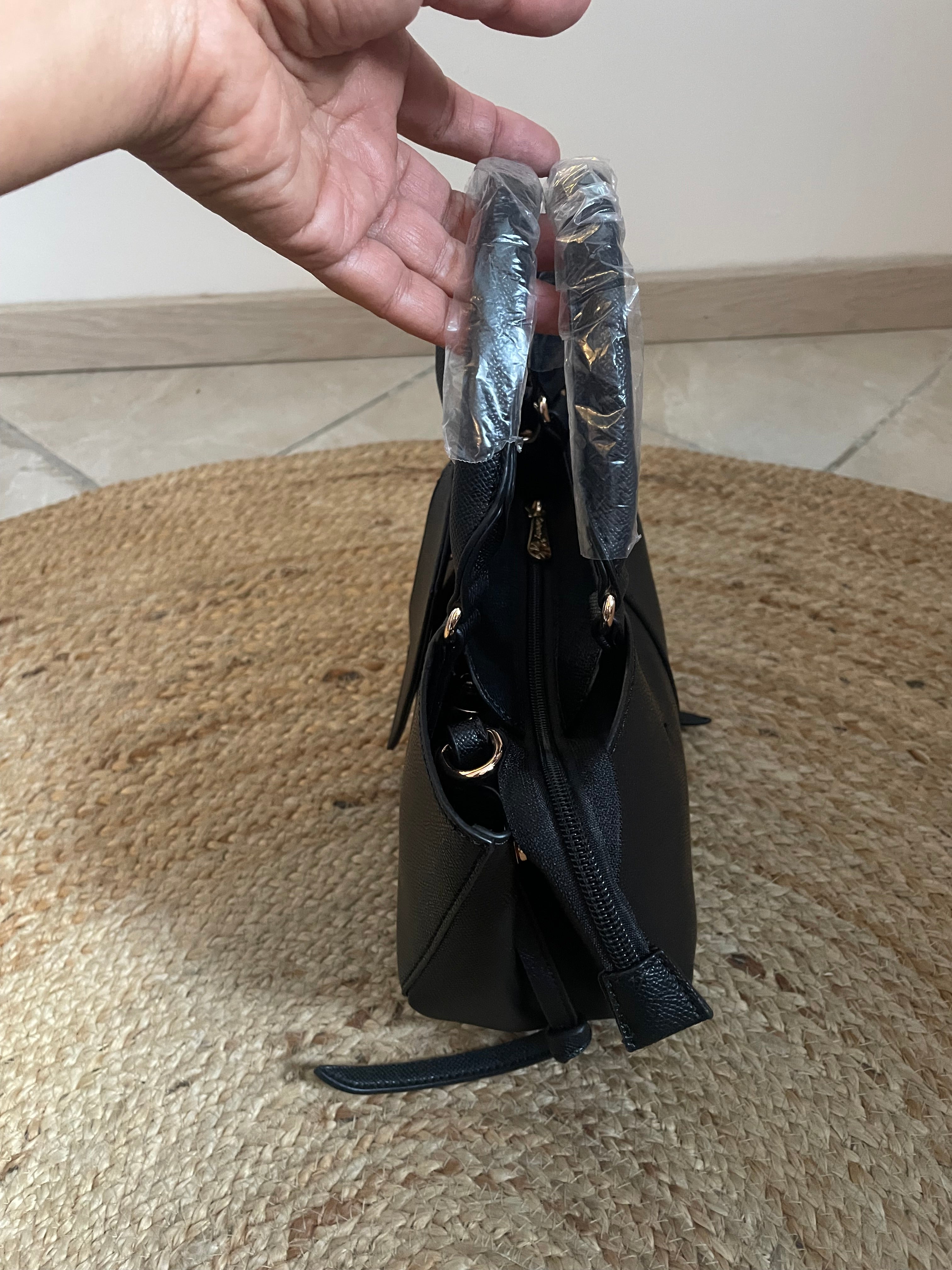 SAC NINA NOIR – Grand Sac Femme Bi-Matière avec Bandoulière