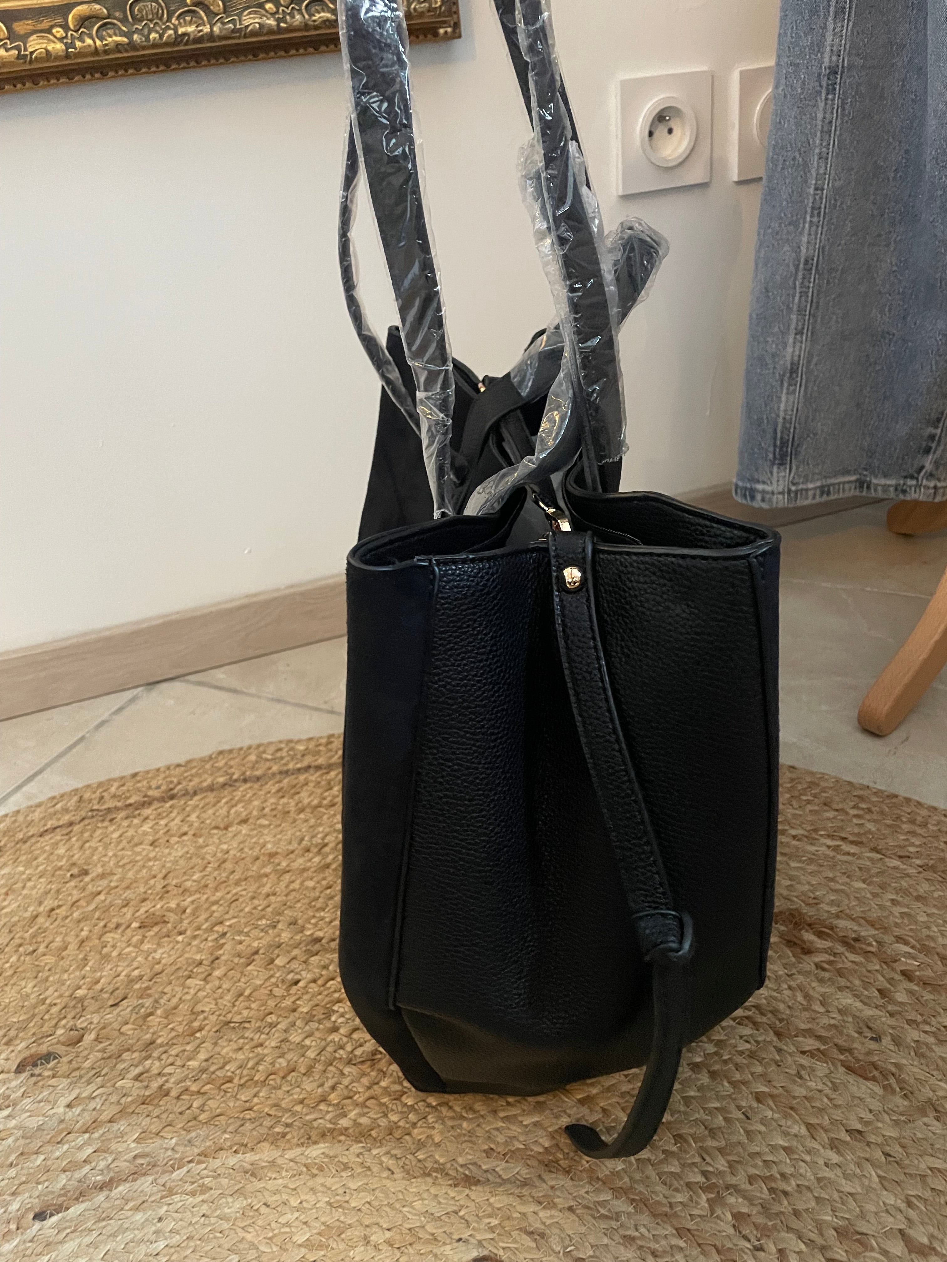 SAC NINA NOIR – Grand Sac Femme Bi-Matière avec Bandoulière