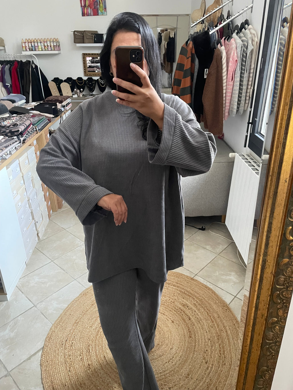 Ensembles velours Salma style baggy gris