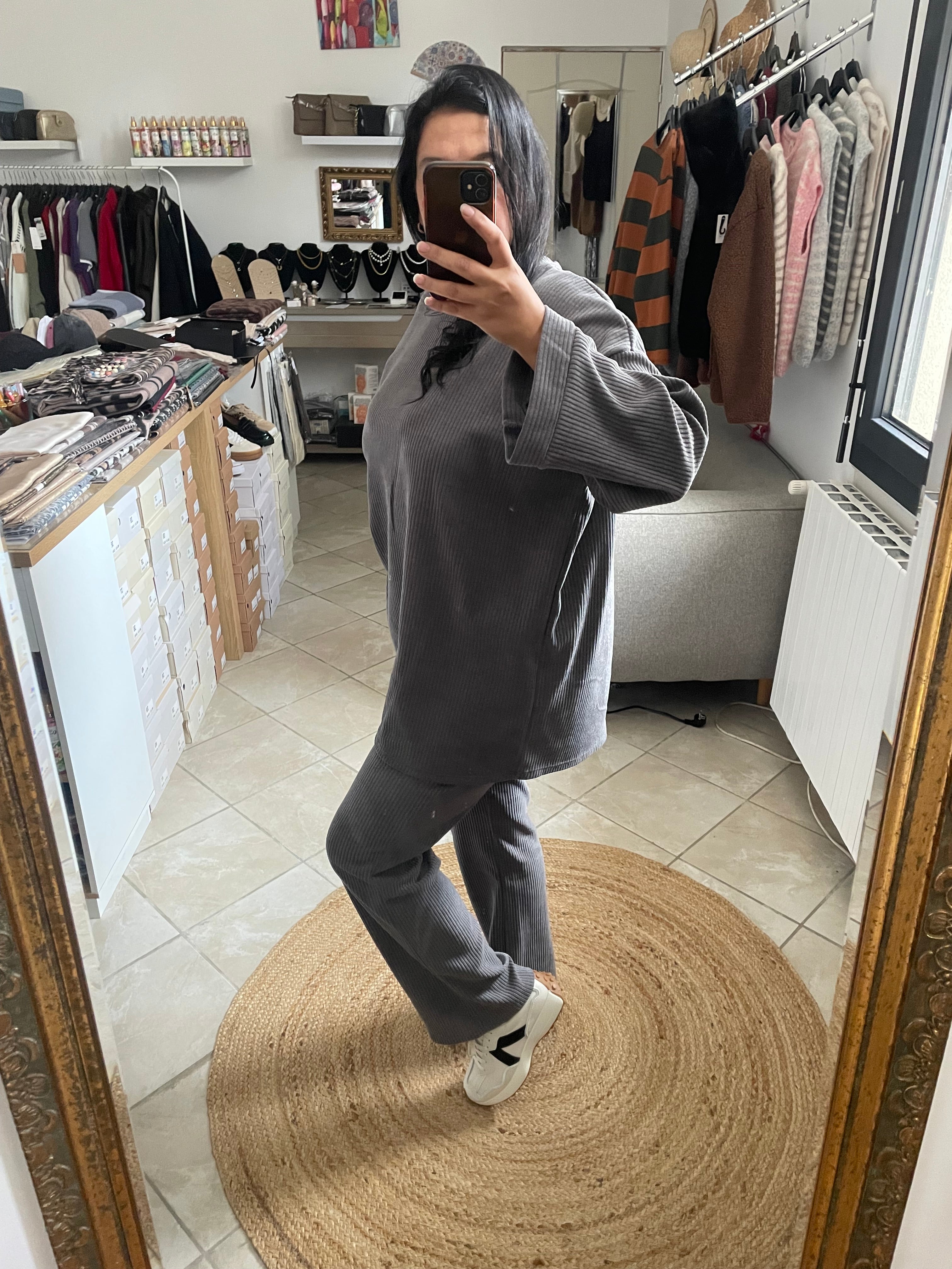 Ensembles velours Salma style baggy gris