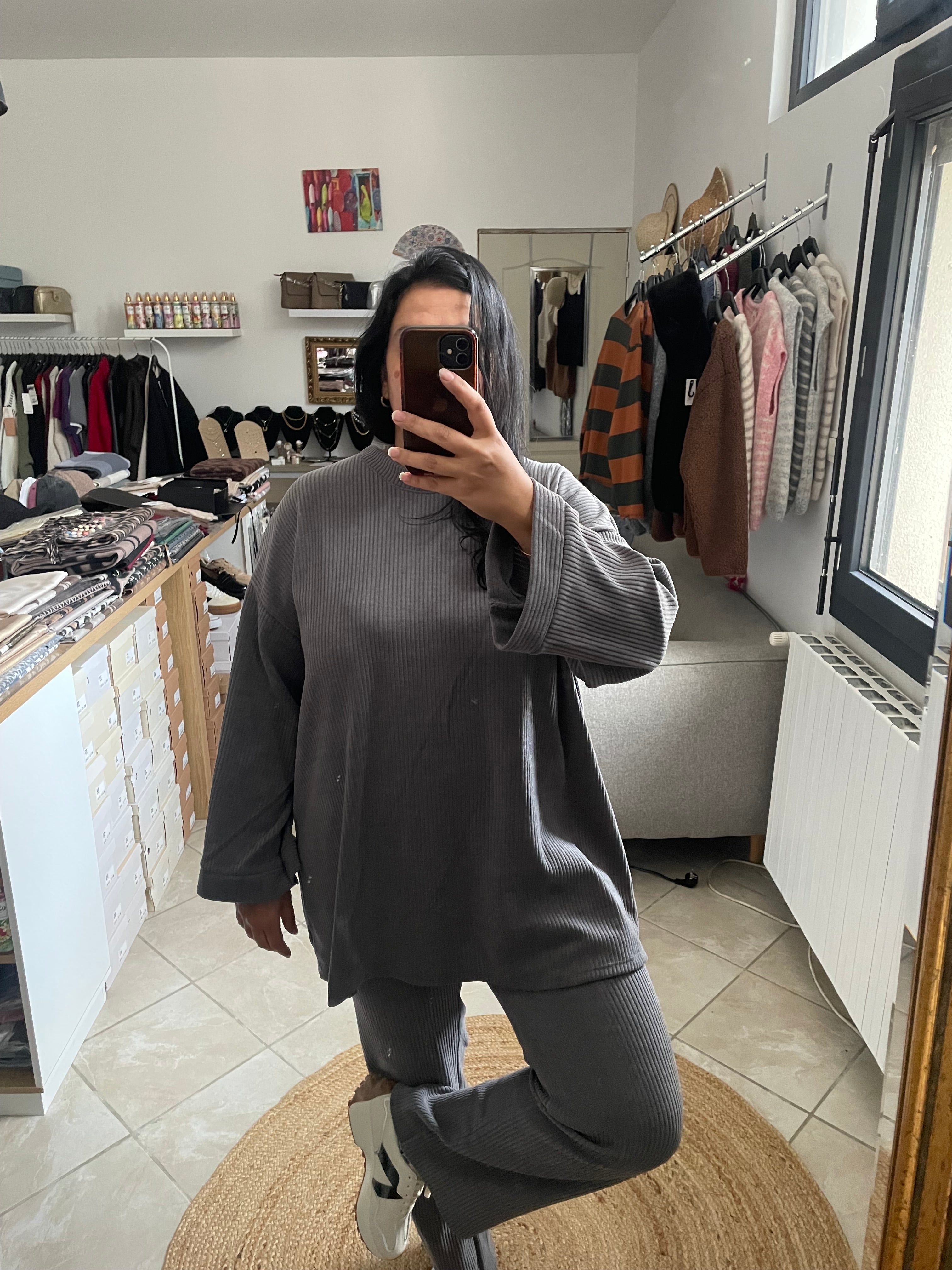 Ensembles velours Salma style baggy gris