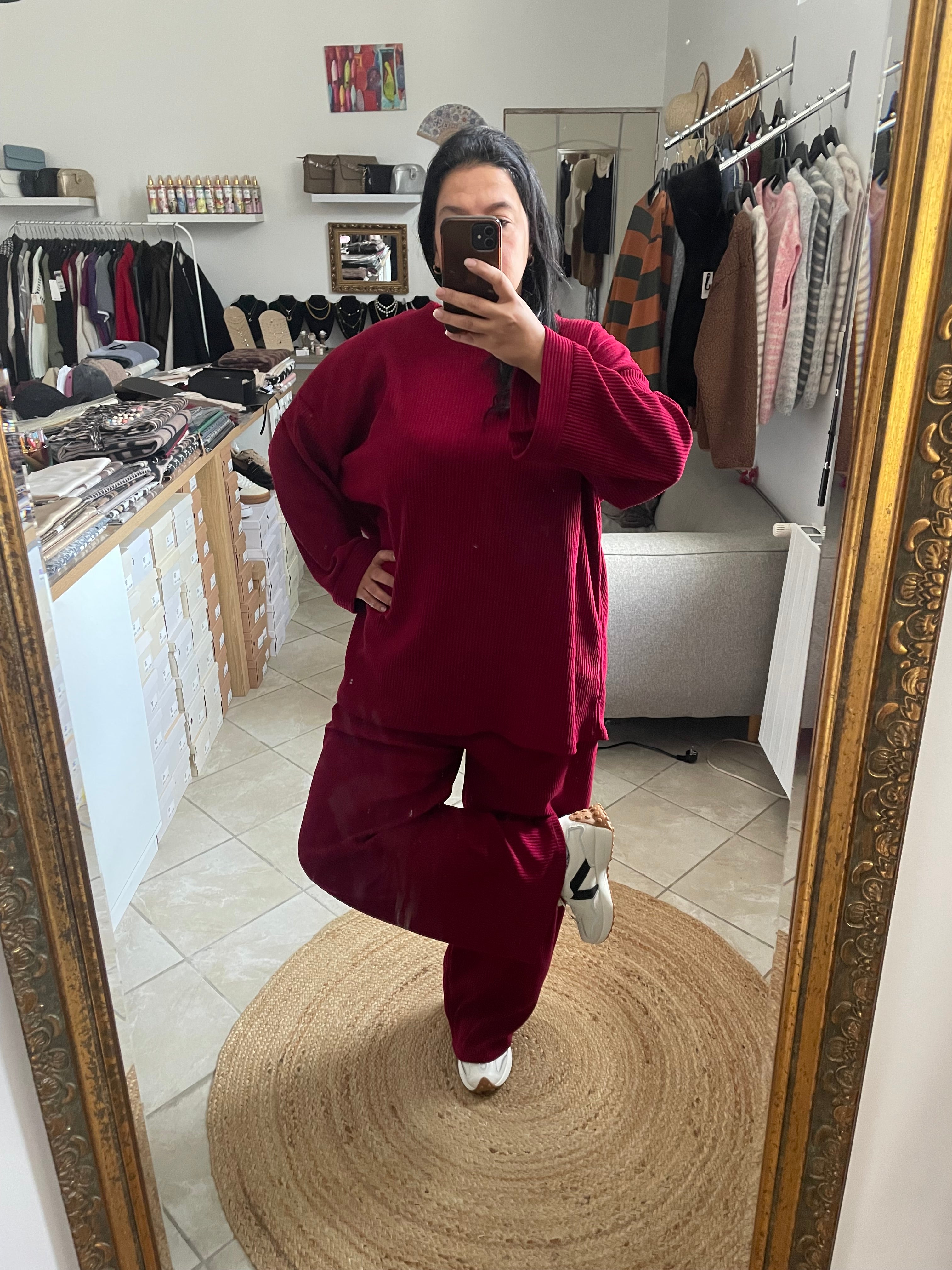 Ensembles velours Salma style baggy bordeau