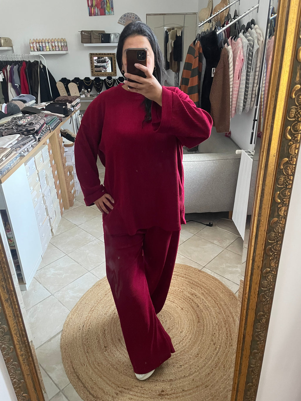 Ensembles velours Salma style baggy bordeau