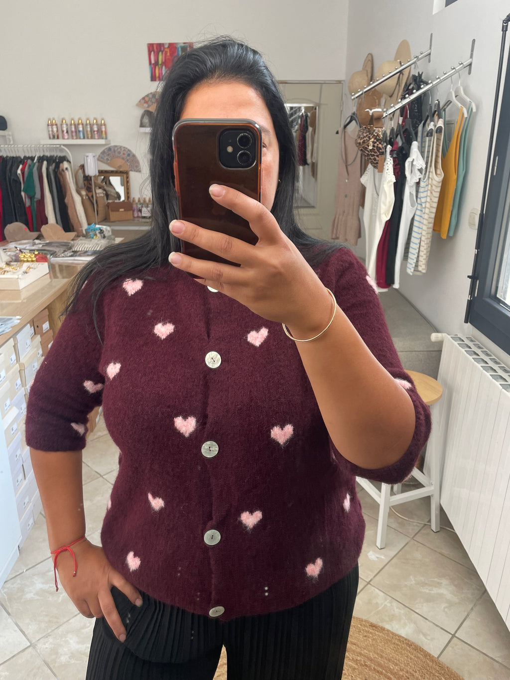 Gilet coeur bordeaux