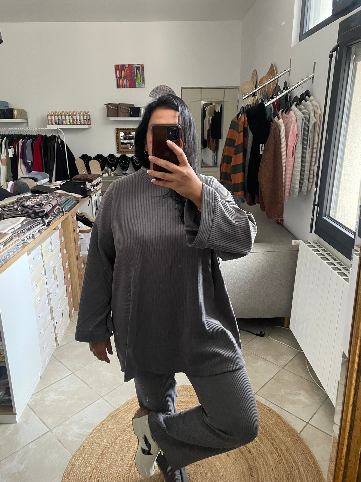 Ensemble velours Salma gris femme baggy - Beautiful by K