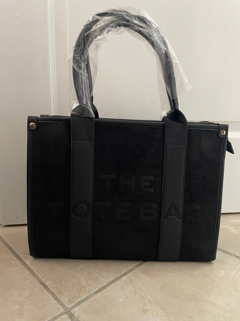 SAC TOTE BAG BI-MATIÈRE NOIR AVEC BANDOULIÈRE