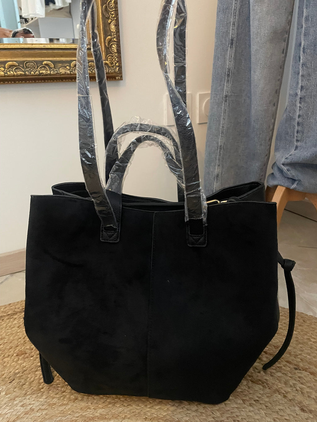 SAC NINA NOIR – Grand Sac Femme Bi-Matière avec Bandoulière