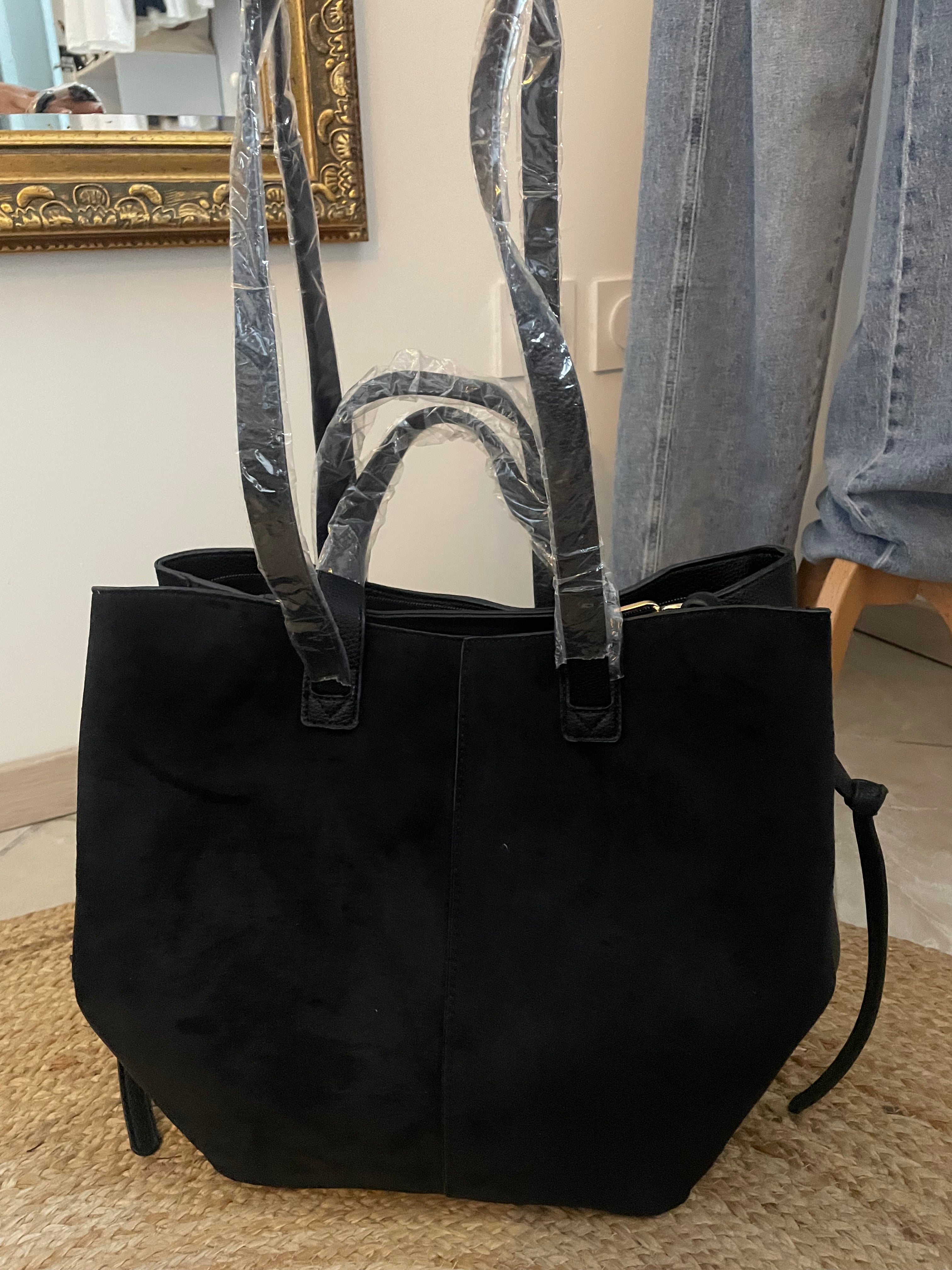 SAC NINA NOIR – Grand Sac Femme Bi-Matière avec Bandoulière