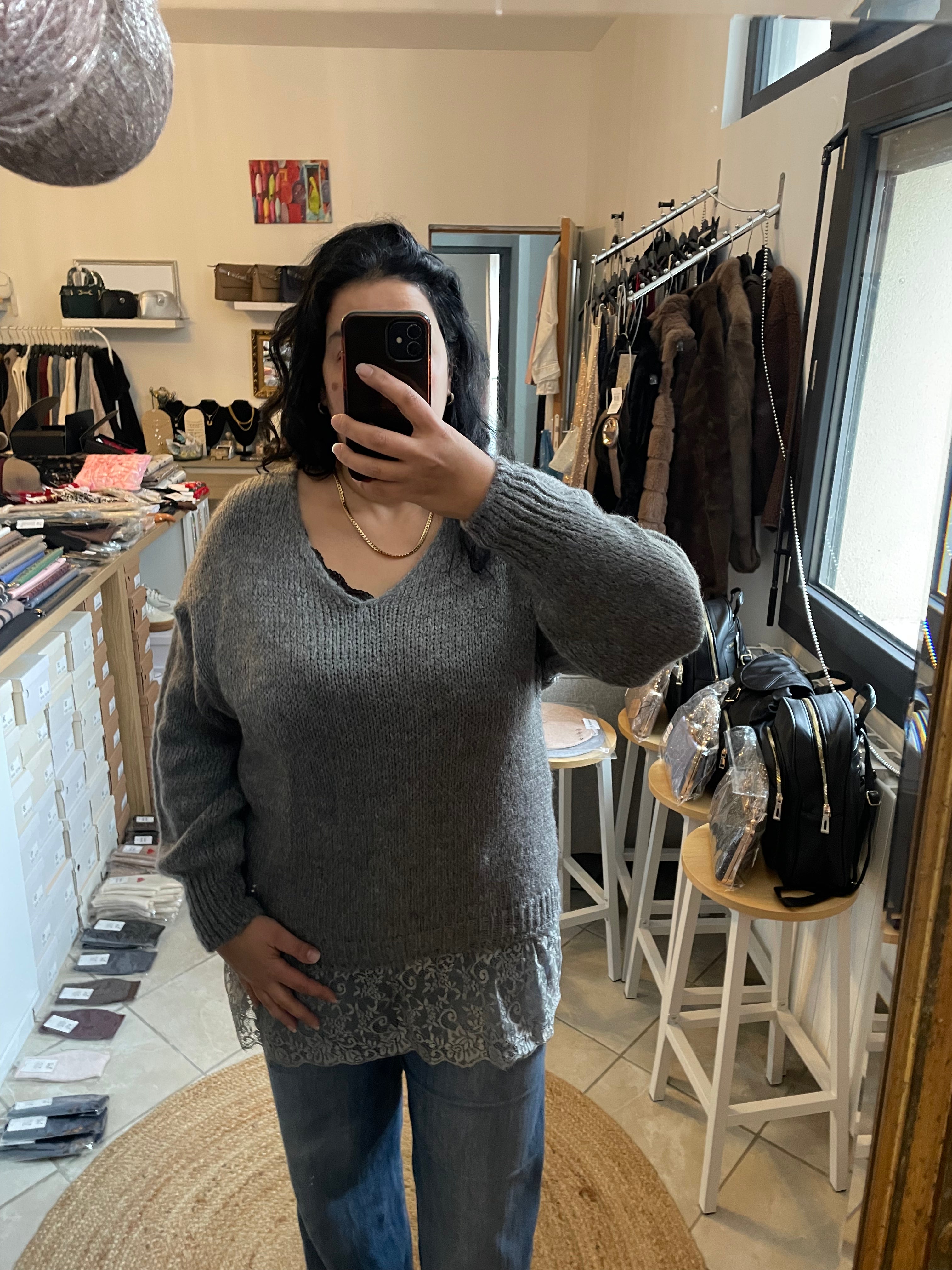 Pulls avec dentelle gris