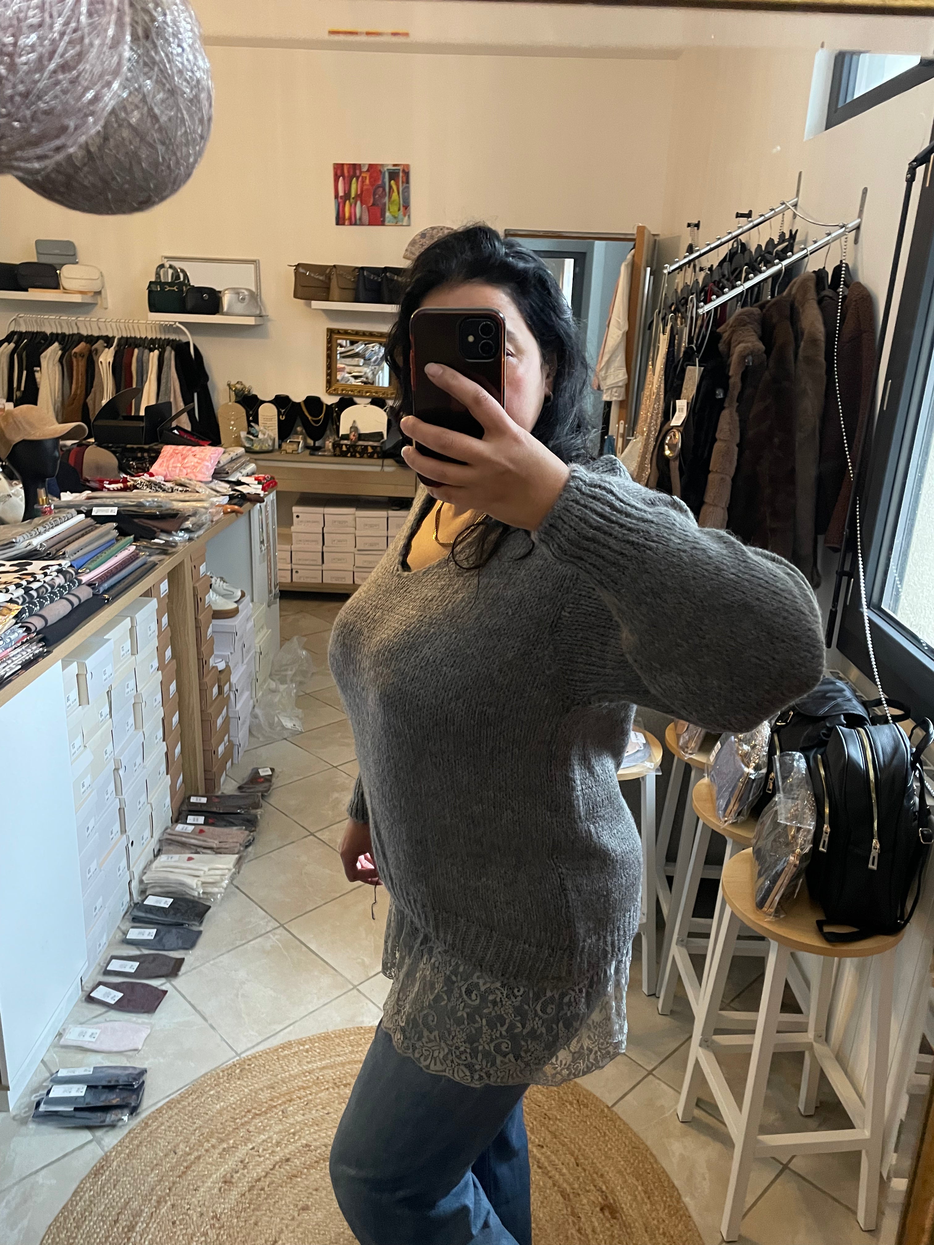 Pulls avec dentelle gris